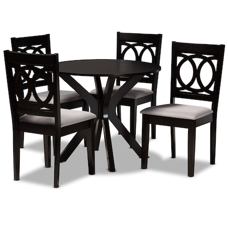 Baxton Studio Sanne Grey Upholstered and Dark Brown Finished Wood 5-Piece Dining Set 172-9400-10892